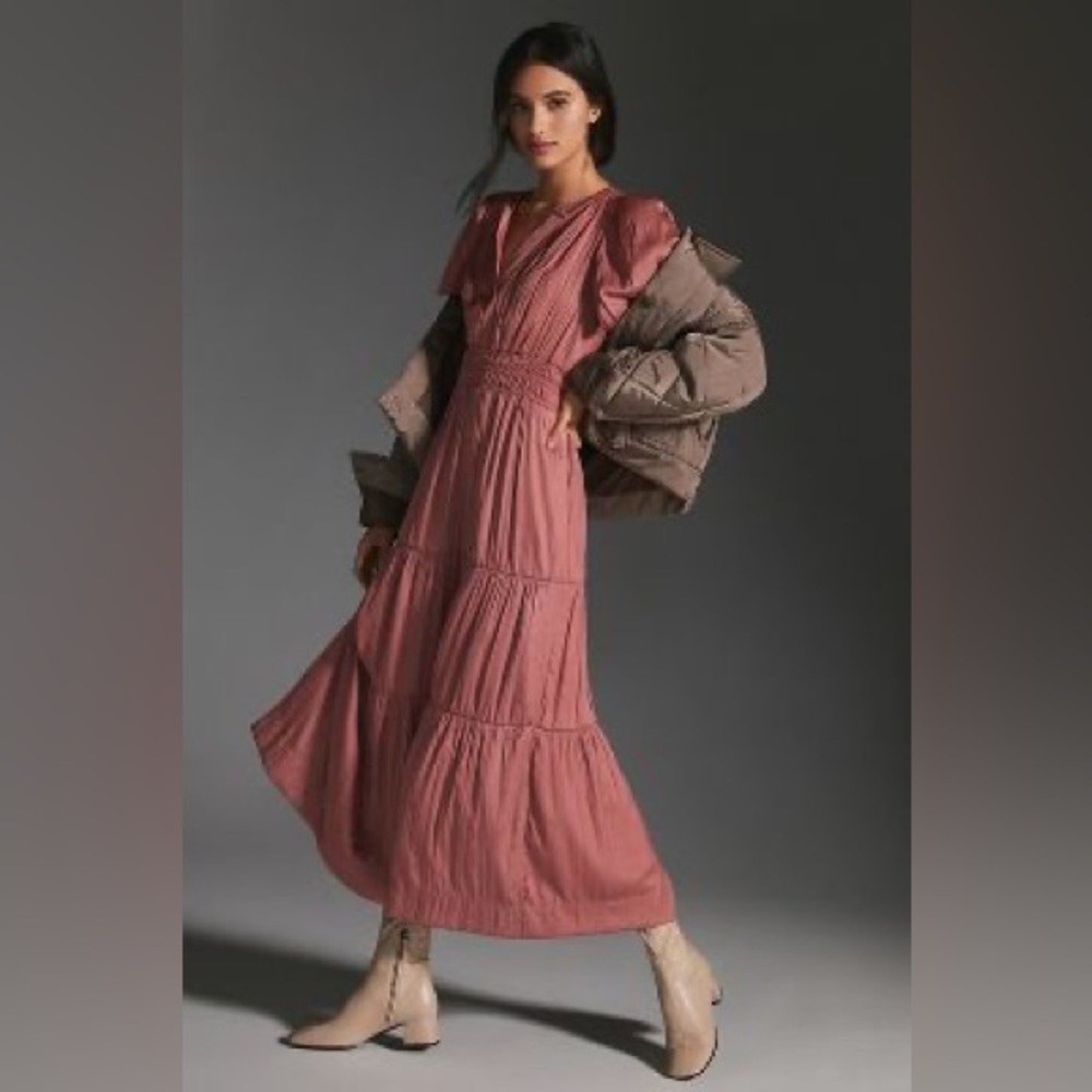The Anthropologie Somerset Satin Maxi Dress in Rose - only worn once!